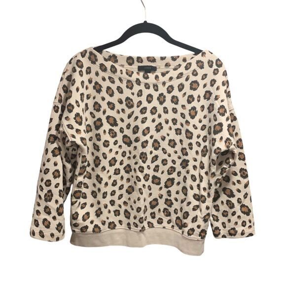 J Crew Womens Leopard Animal Print Boat Neck Sweater SzS Casual City Basic - Picture 1 of 6